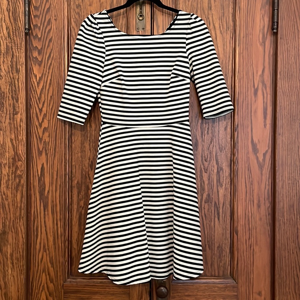 Striped A-line, 3/4 sleeve dress